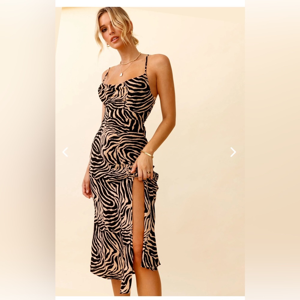 Selfie Leslie Beige and Black Zebra-Print Midi Dress - Picture 4 of 7